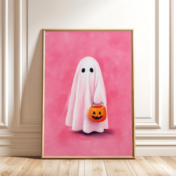 Pink Halloween Wall Art Pastel Print Spooky Nursery Decor