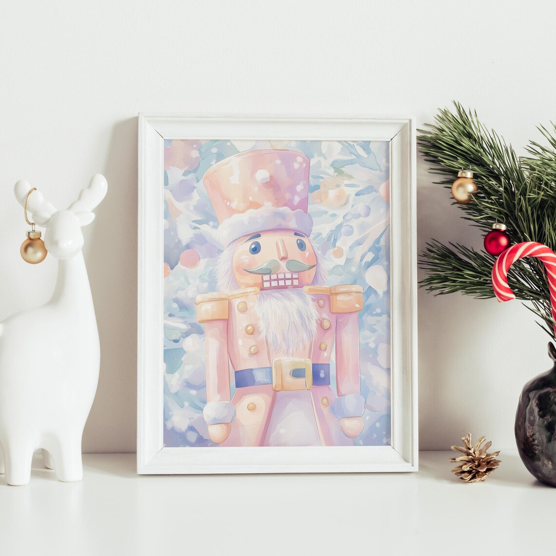 Pastel Nutcracker Painting, Cute Christmas Art - Image 2