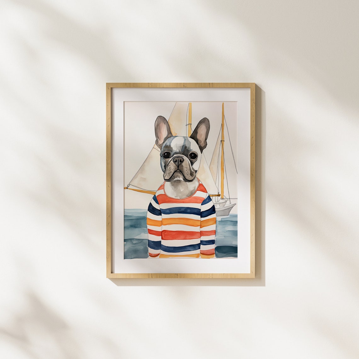 French Bulldog Sailor Sweater with Tall Ships Cute Dog Poster