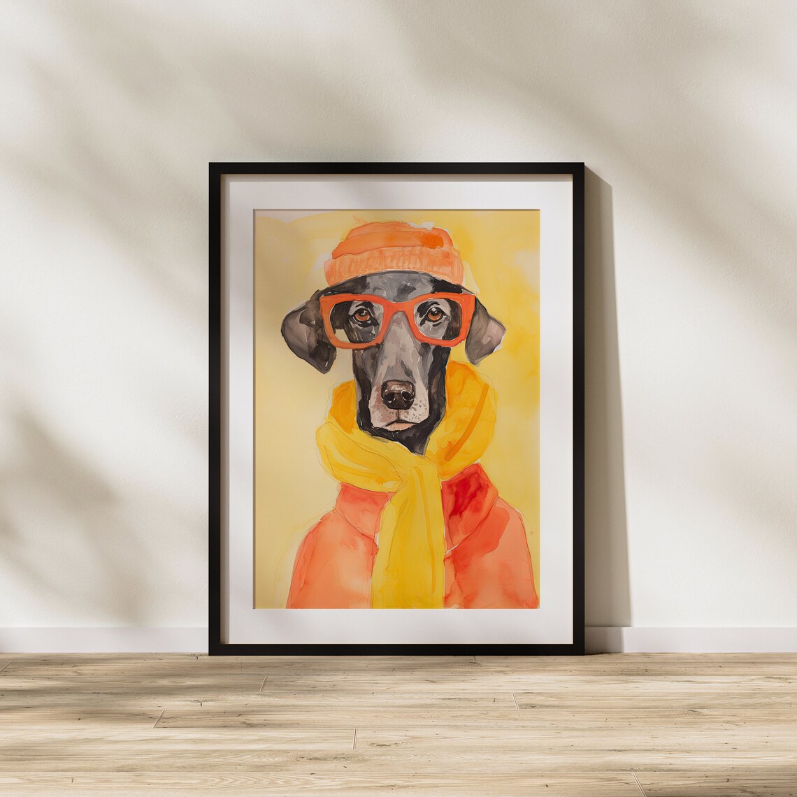 Hipster Dog in Beanie and Glasses Cozy Winter Puppy Art Poster - Image 2