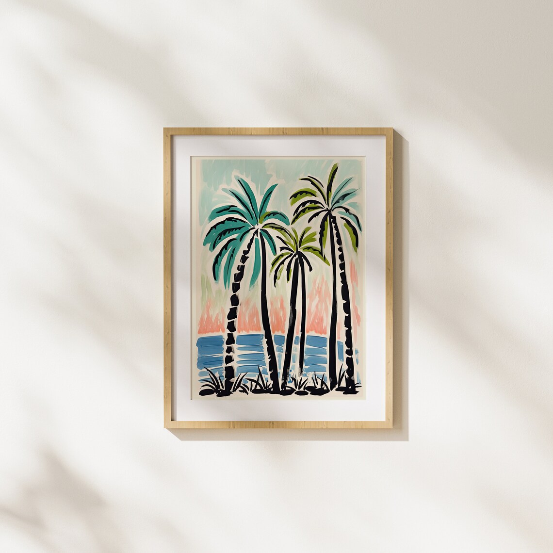 Palm Trees Tropical Paradise Summer Art Wall Gouache Illustration Painting Unique