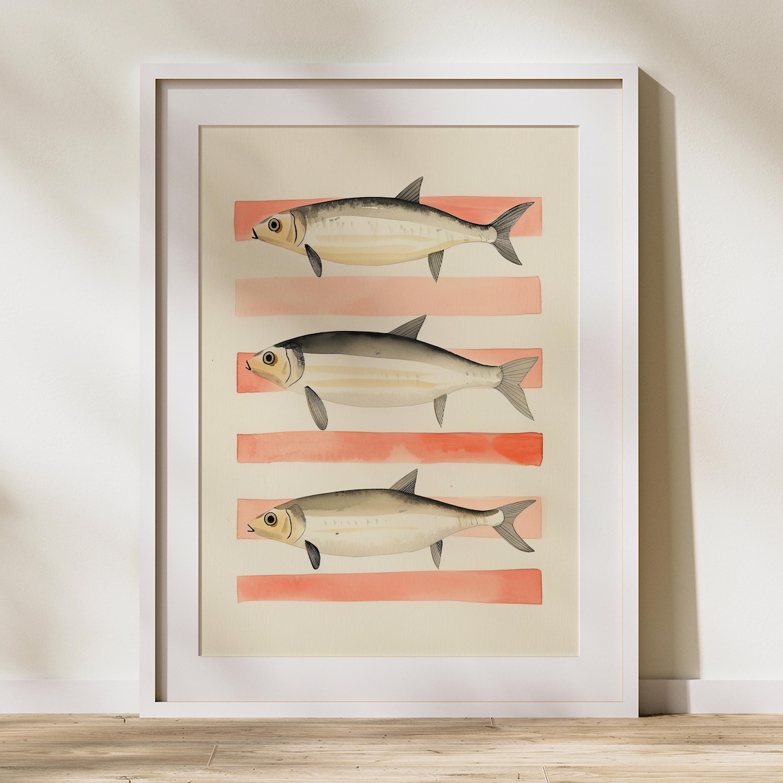 Striped Sardine Illustration Fish Sealife Modern Art Soft Colors - Image 2