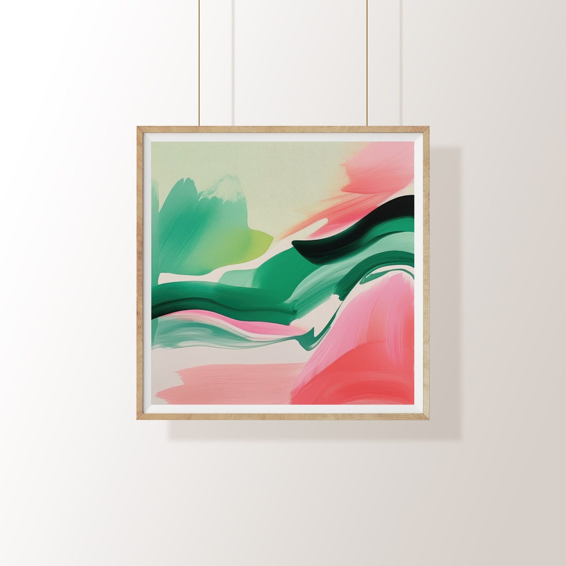 Emerald Green And Blush Pink Flowing Brushstroke Abstract Art Poster