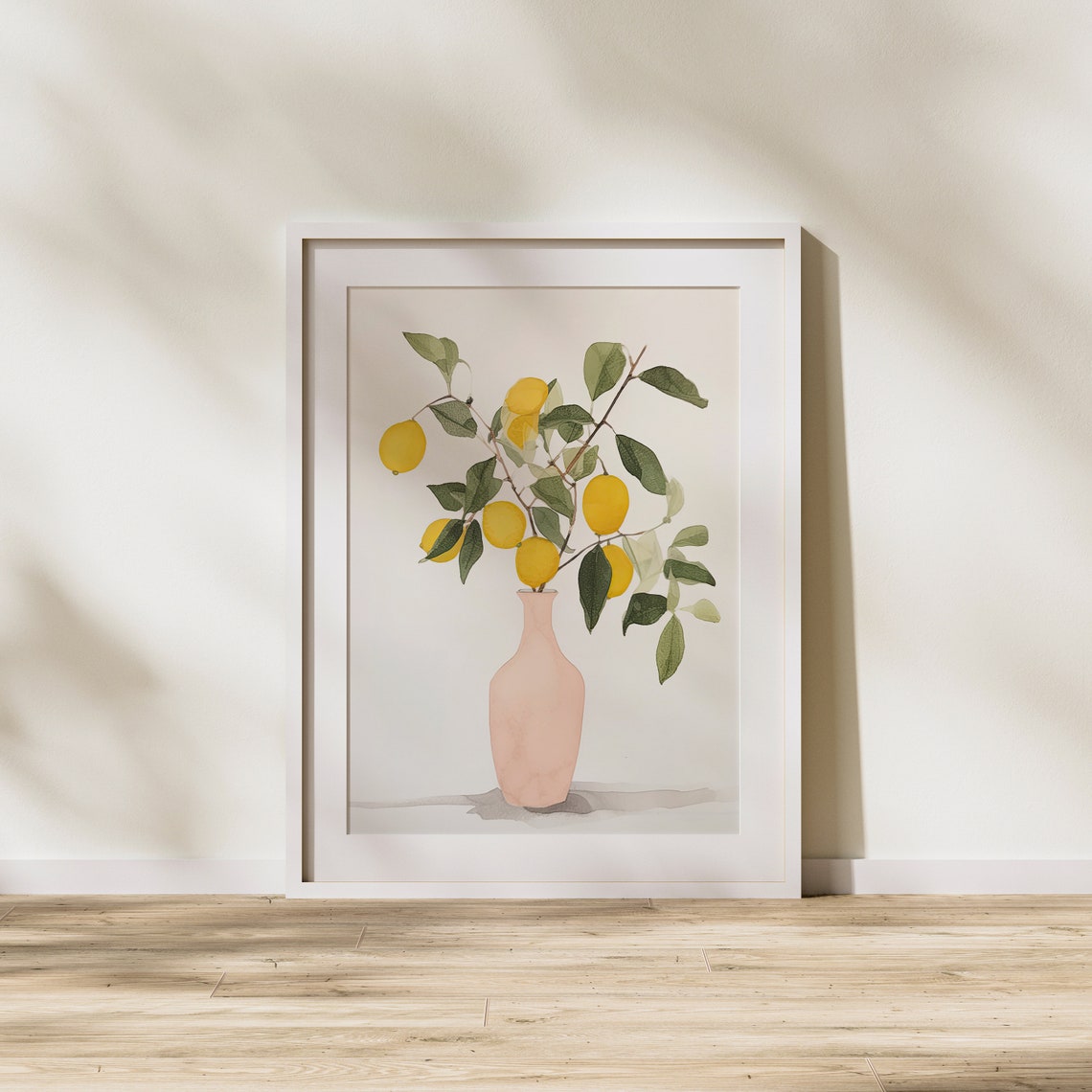 Lemon Branch with Green Leaves in Blush Vase Minimal Art Poster - Image 2