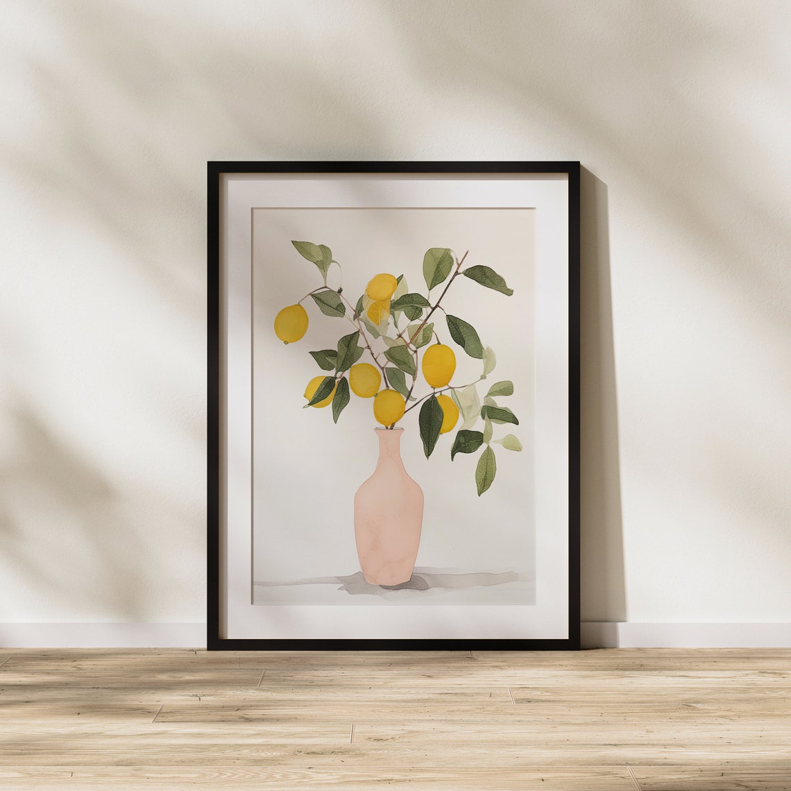 Lemon Branch with Green Leaves in Blush Vase Minimal Art Poster - Image 3