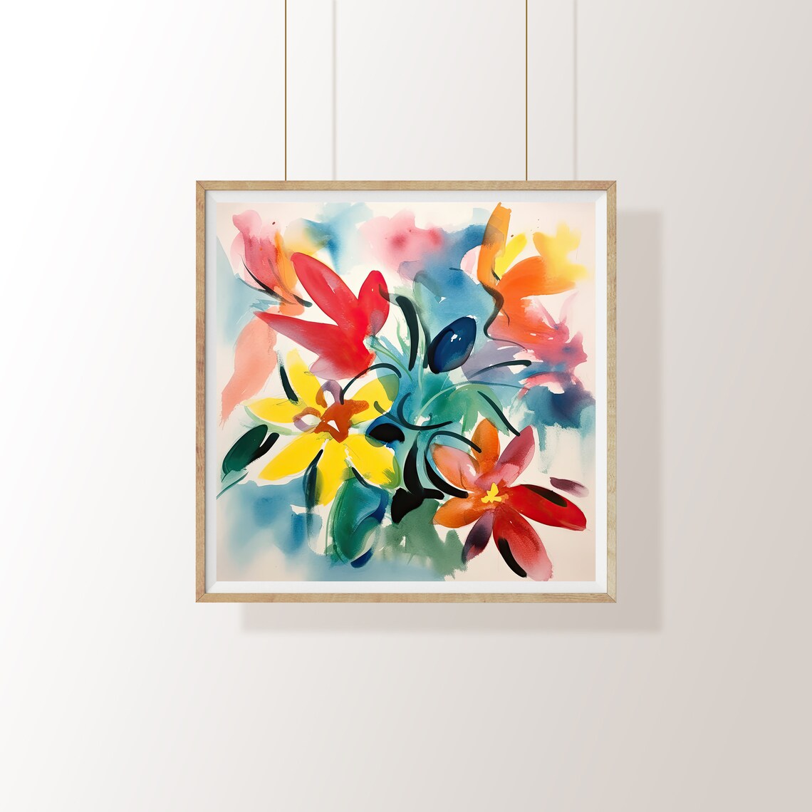 Vibrant Watercolor Flower Bouquet Painting in Bold Hues Poster