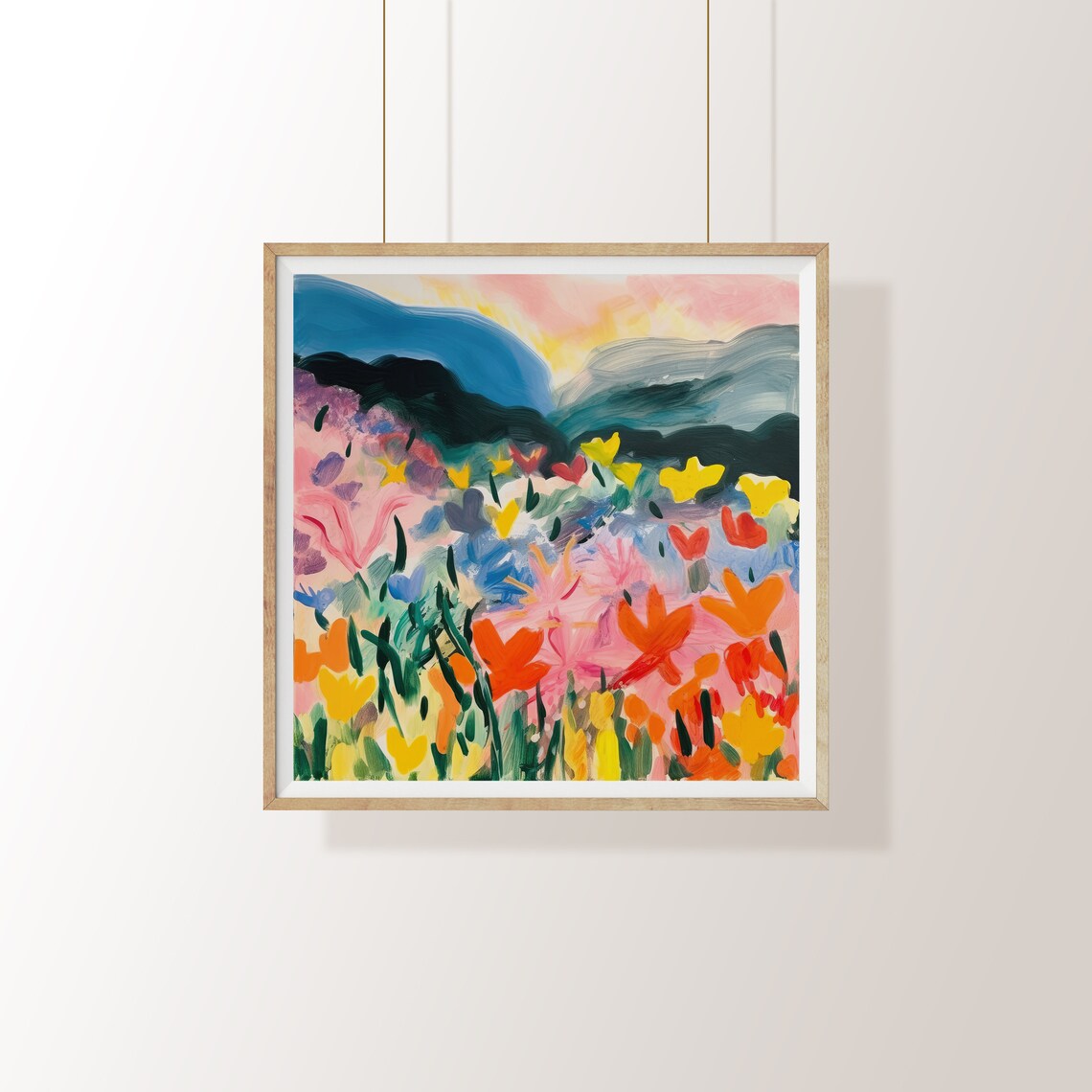Vibrant Wildflower Meadow At Sunset Expressive Floral Landscape Poster