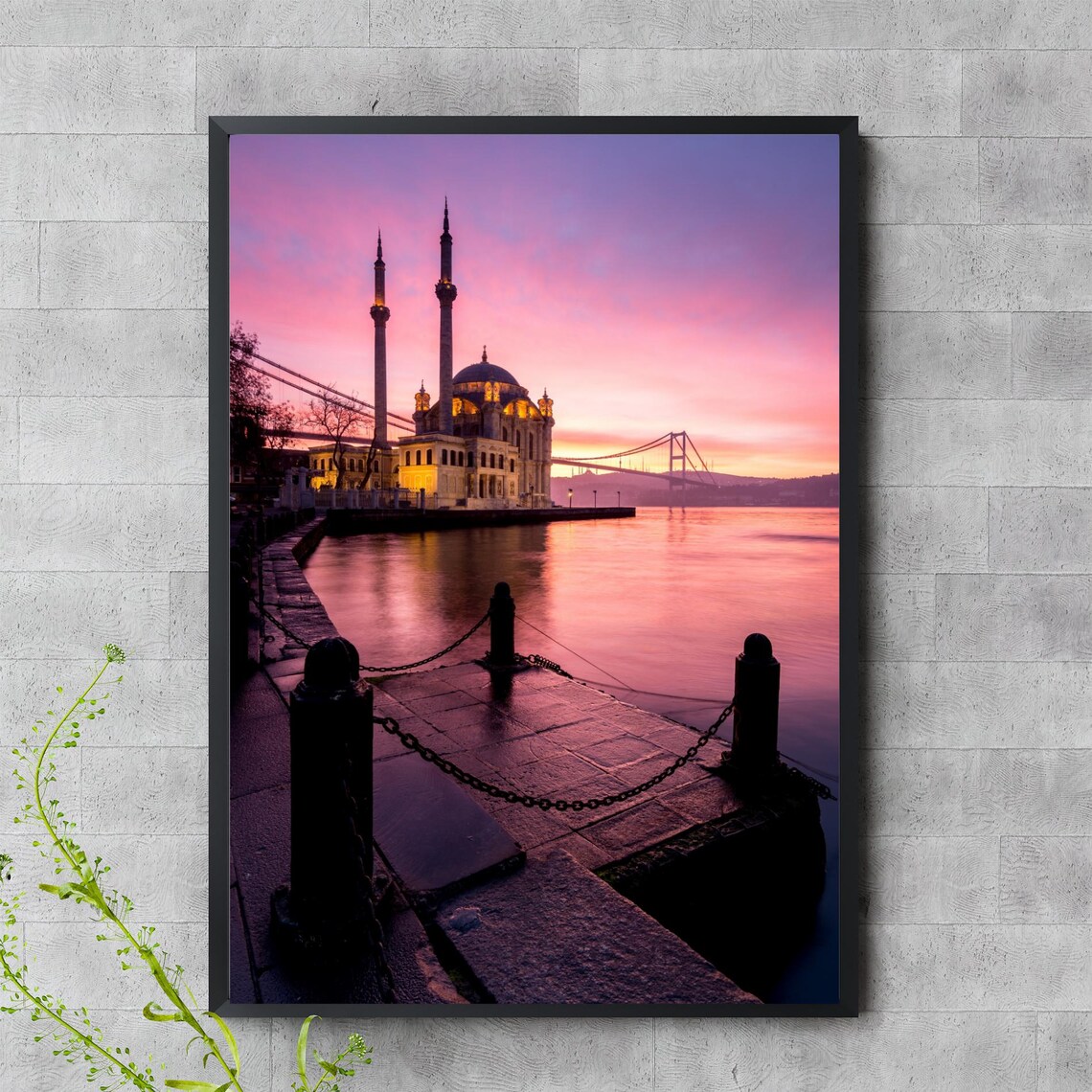 Ortakoy Mosque at Sunset Bosphorus Bridge Istanbul Photography Travel Print