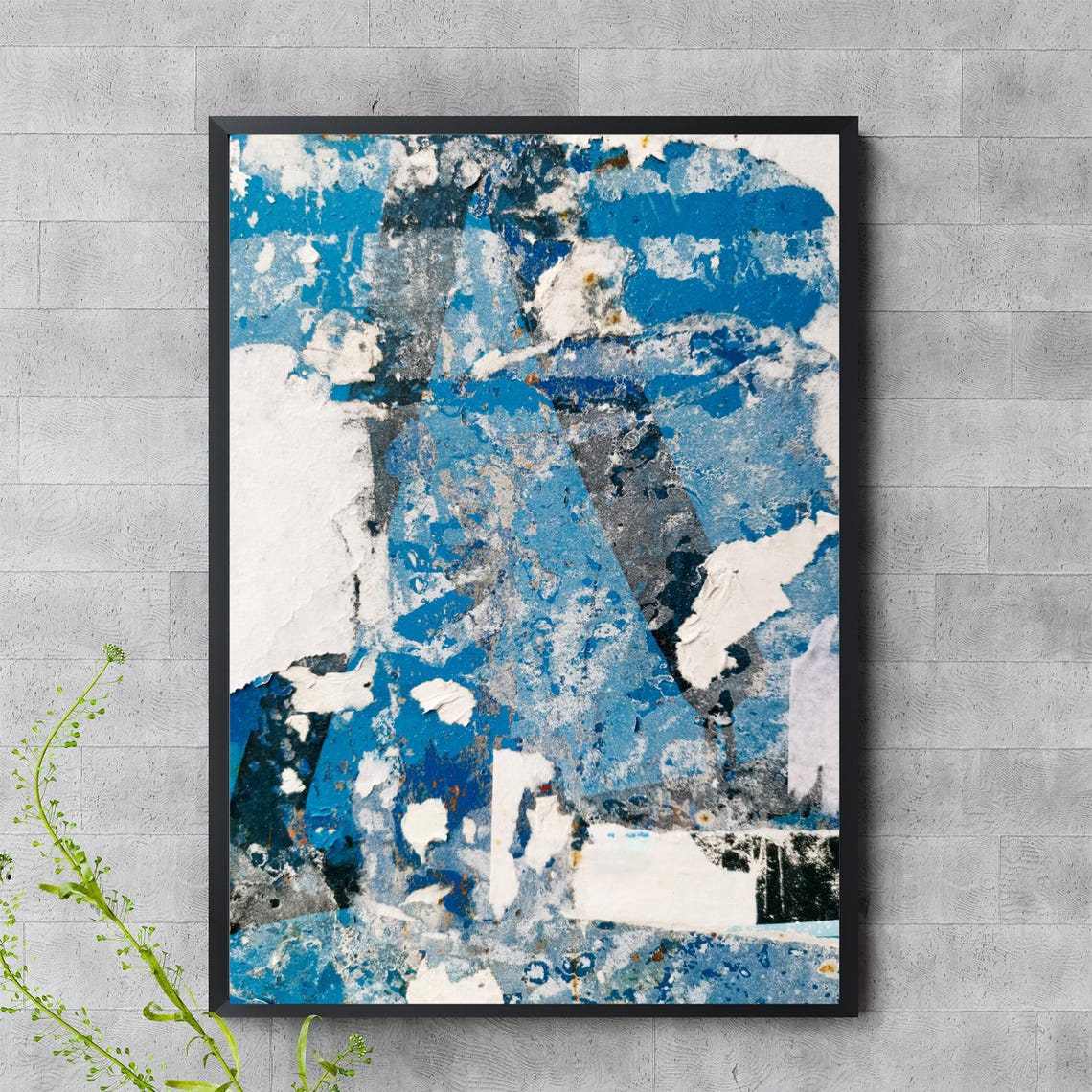 Blue Weathered Paint Texture Abstract Urban Grunge Modern Art Print