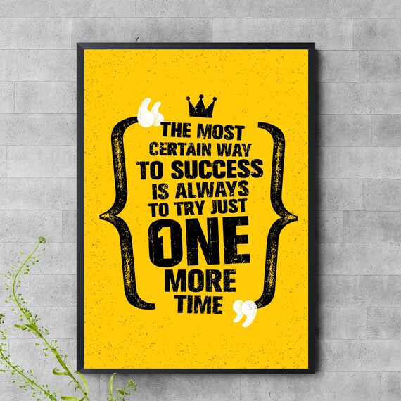 Motivational Quote Wall Art One More Time Poster Yellow Minimalist