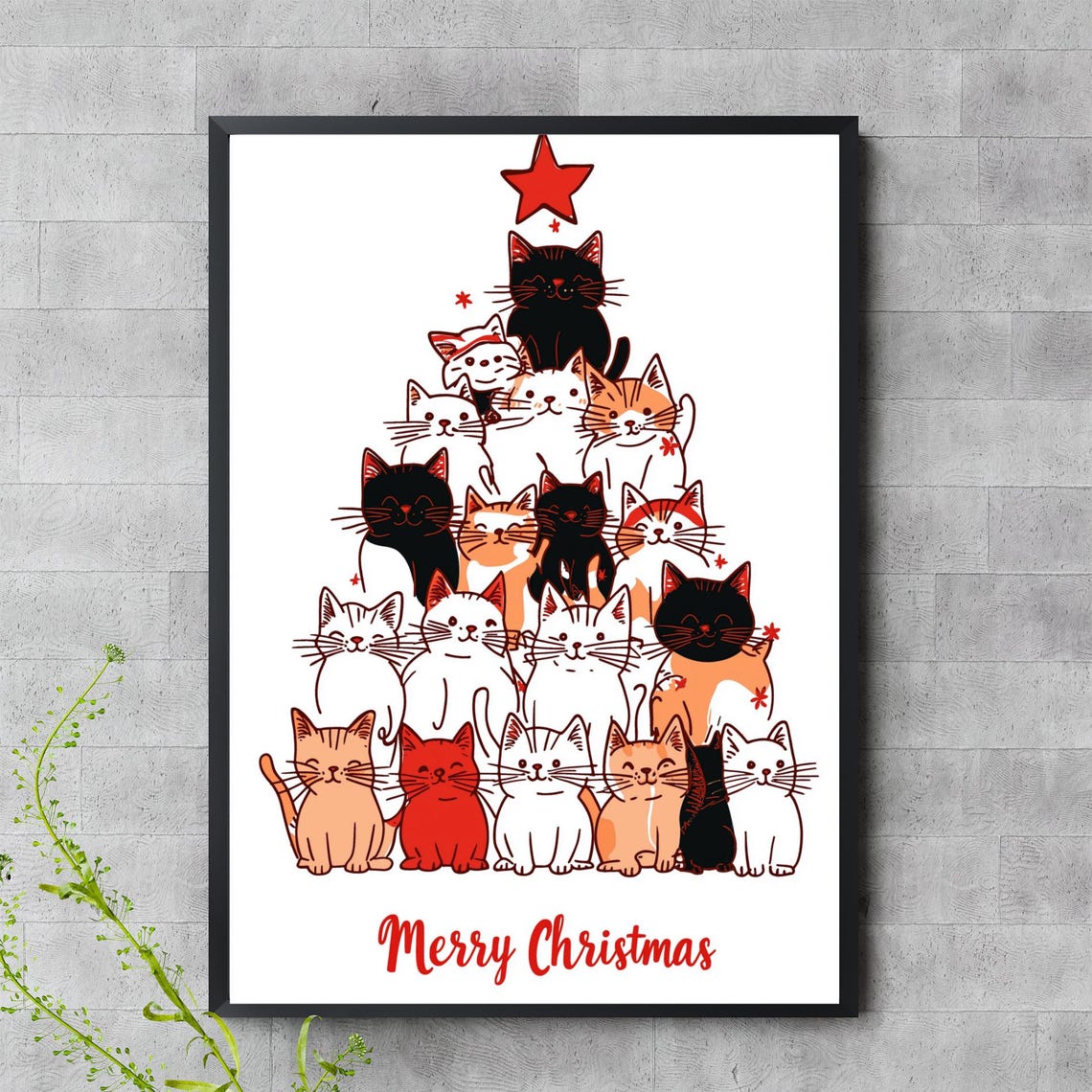 Merry Christmas Cat Tree Cute Holiday Poster for Cat Lovers Home Decor