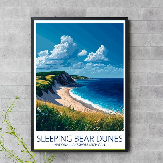 Sleeping Bear Dunes Michigan Poster National Lakeshore Wall Art Scenic Beach Print