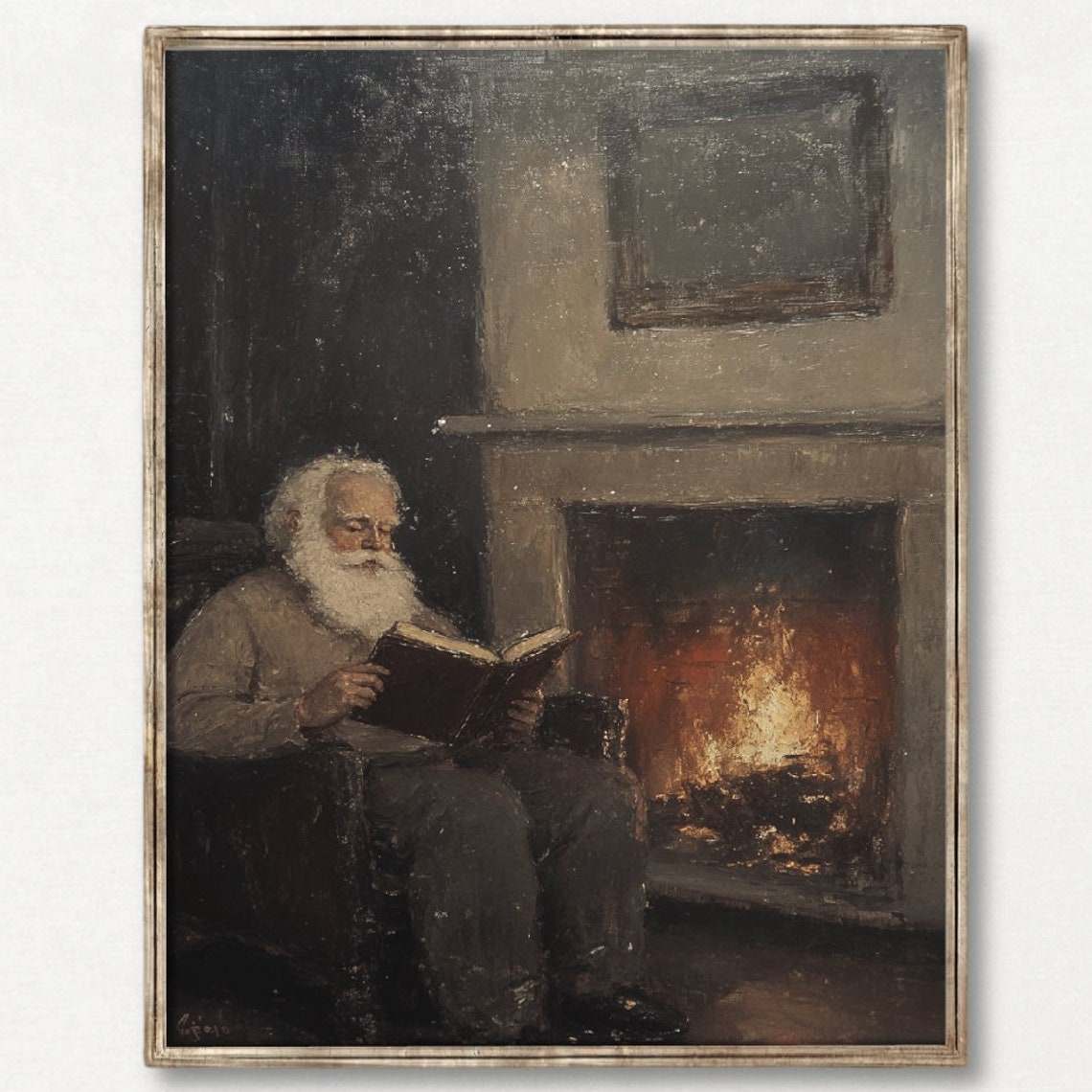 Vintage Santa Claus Reading A Book Oil Painting Print Father Christmas Print Vintage Christmas Decor Christmas Art Dark Academia Print - Image 3