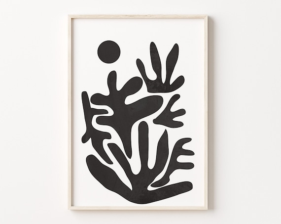 Black Coral Leaf Silhouettes Matisse Style Abstract Sun Poster