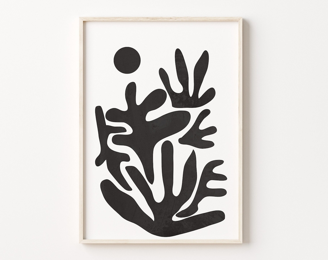 Black Coral Leaf Silhouettes Matisse Style Abstract Sun Poster