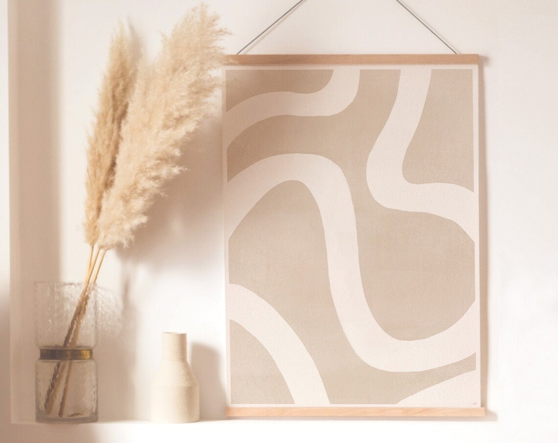 Beige Abstract Wavy Lines Organic Flow Neutral Modern Art Poster