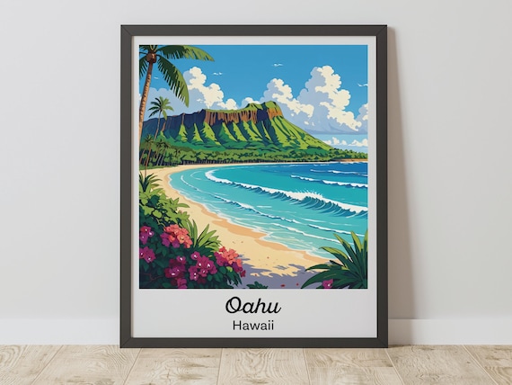 Oahu Vintage Beach Travel Poster