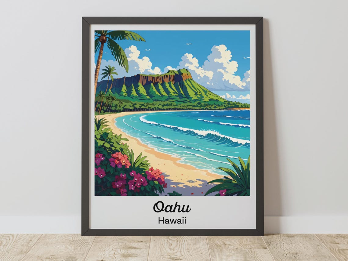 Oahu Vintage Beach Travel Poster