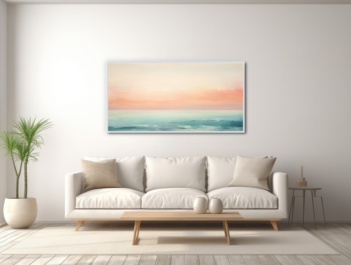 Pastel Tide Calm Ocean Sunset Seascape Peach Mint Water Coastal Wall Art Print - Image 3