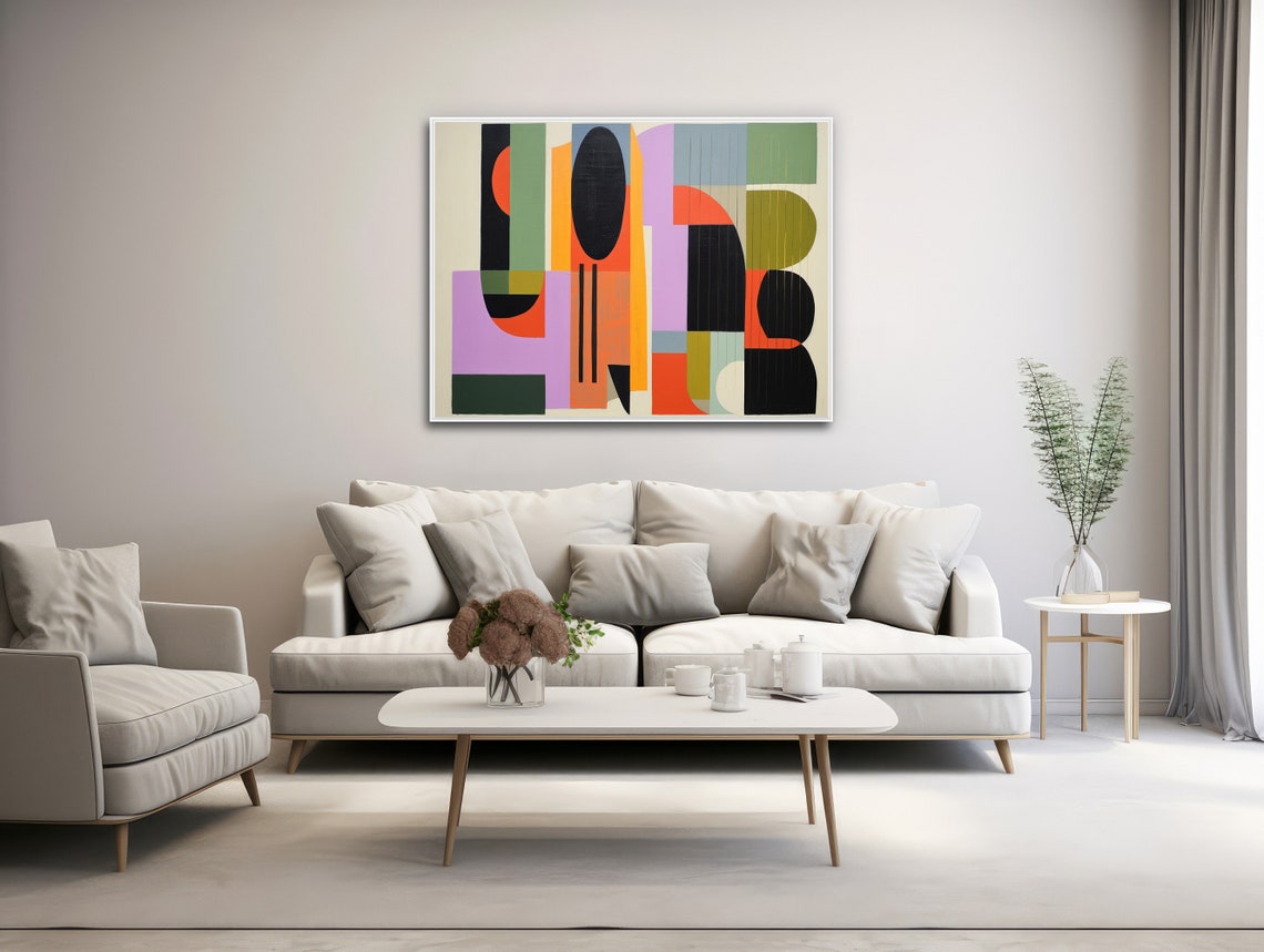 Playful Mid Century Geometric Arches Orange Purple Abstract Poster - Image 3