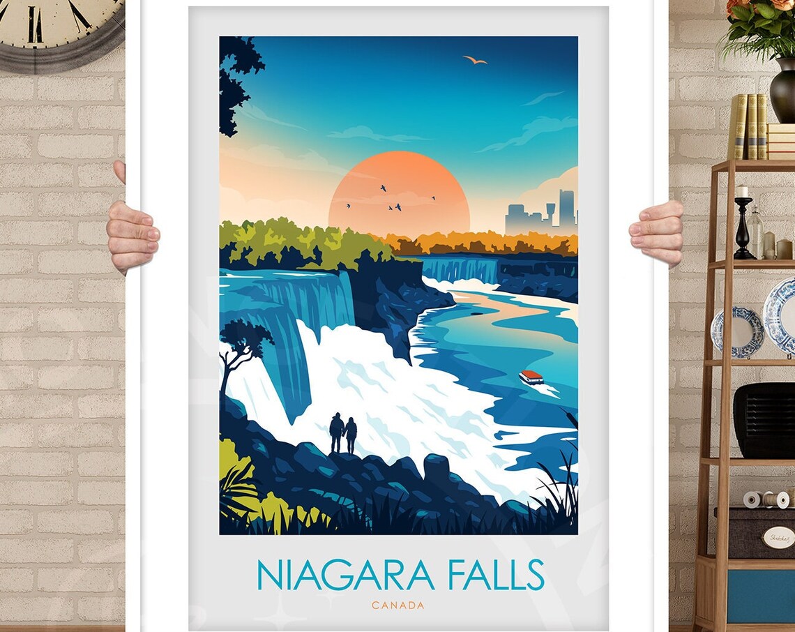 Niagara Falls Canada Waterfall Sunset Couple Vintage Travel Poster - Image 3