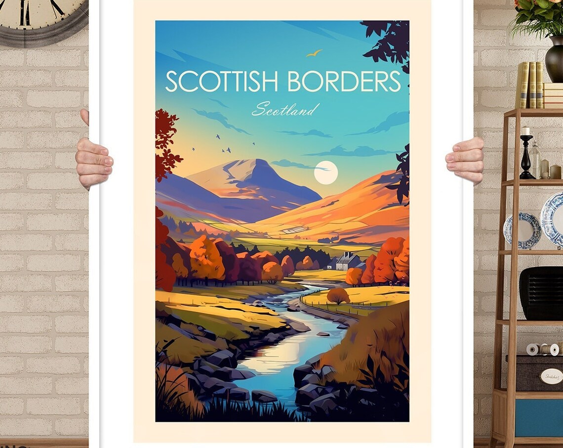 Scottish Borders Scotland River Valley Autumn Hills Travel Poster - Image 3