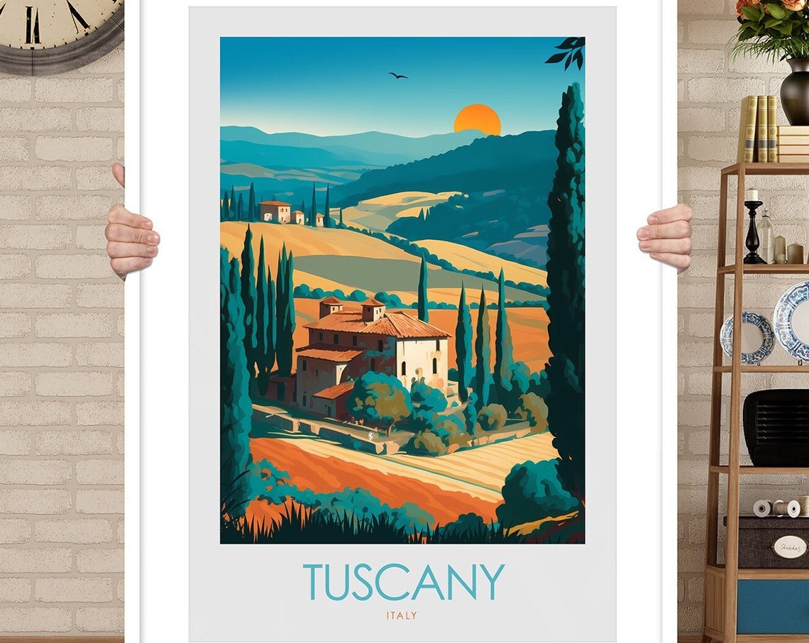 Tuscany Italy Cypress Villa Rolling Hills Sunset Countryside Poster - Image 3