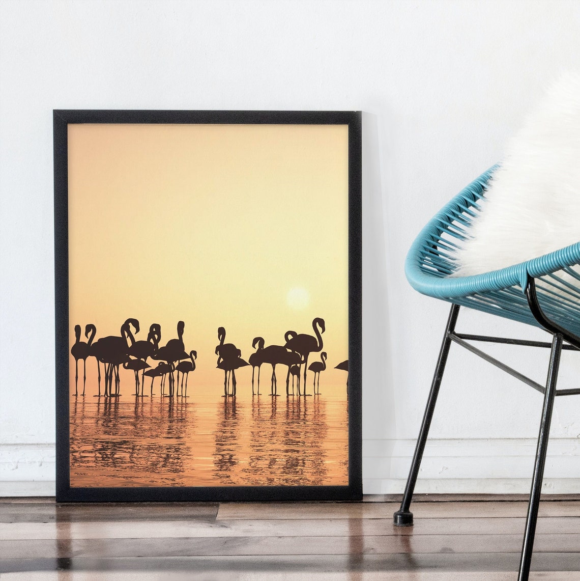 Flamingo Sunset Poster Silhouette Flock Reflecting In Calm Water - Image 2
