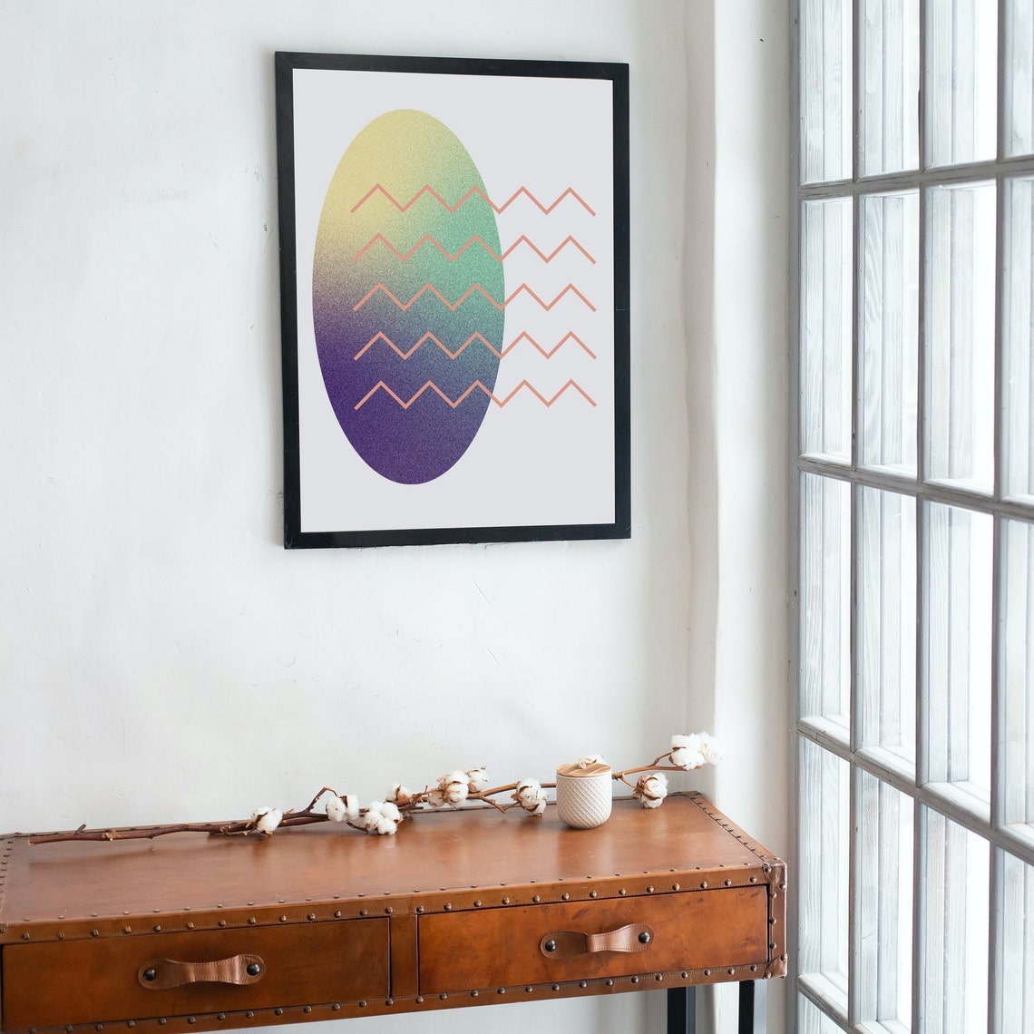 Geometric Gradient Oval Zigzag Lines Modern Abstract Art Poster - Image 3