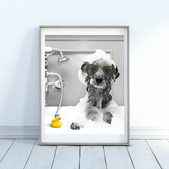 Cute Dog In Tub Wall Art Dog Photo Dog Art Bathroom Art Print Dog Portrait Dog Lover Gift Cute Terrier Art