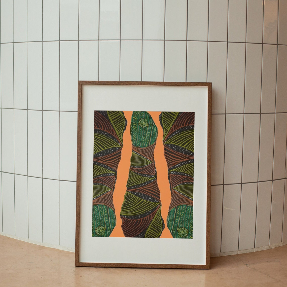 Tribal Abstract Poster Burnt Orange Green And Brown Pattern Lines - Image 3