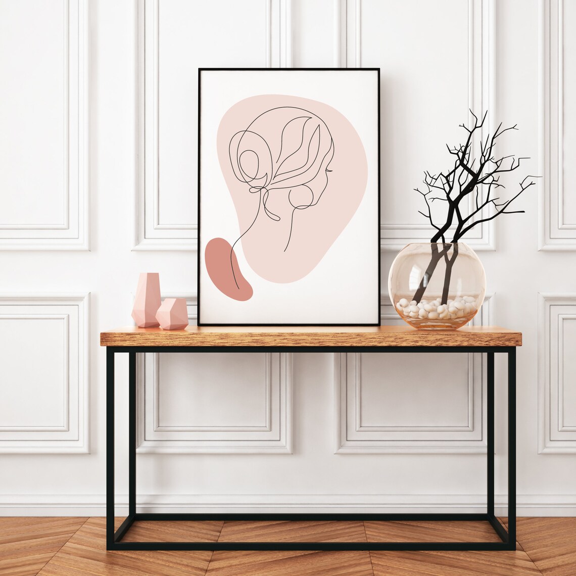 Woman Profile Continuous Line Art Blush Pink Minimalist Art Poster - Image 2