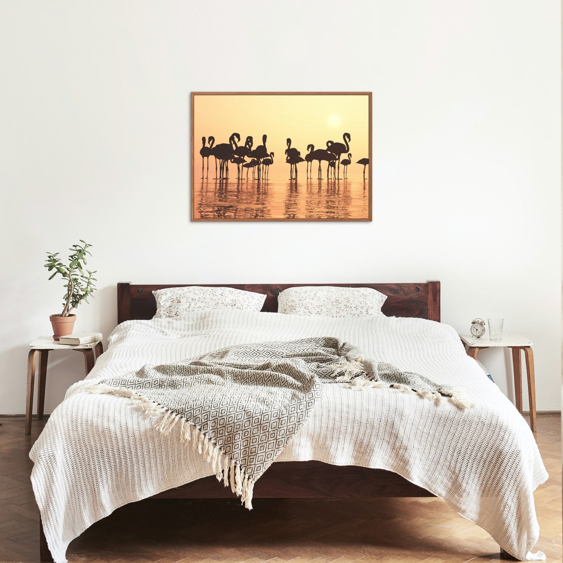 Flamingo Sunset Poster Silhouette Flock Reflecting In Calm Water - Image 3