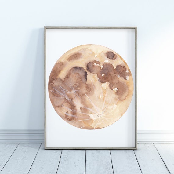 Watercolour Moon Print Watercolour Moon Moon Print Moon Home Decor Wall Art Brown Moon Print