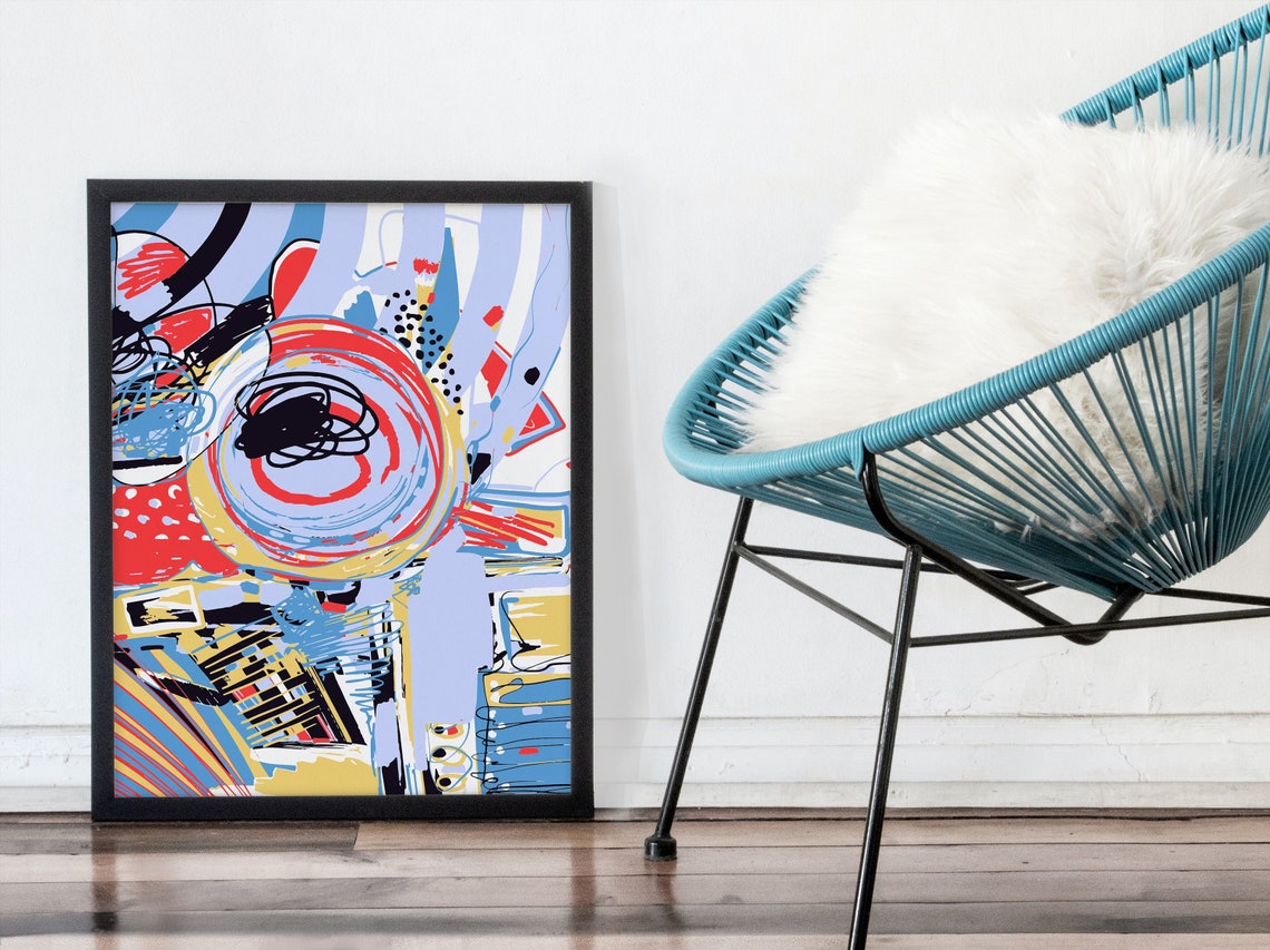 Bold Expressionist Abstract Red Blue Yellow Energy Art Poster - Image 4