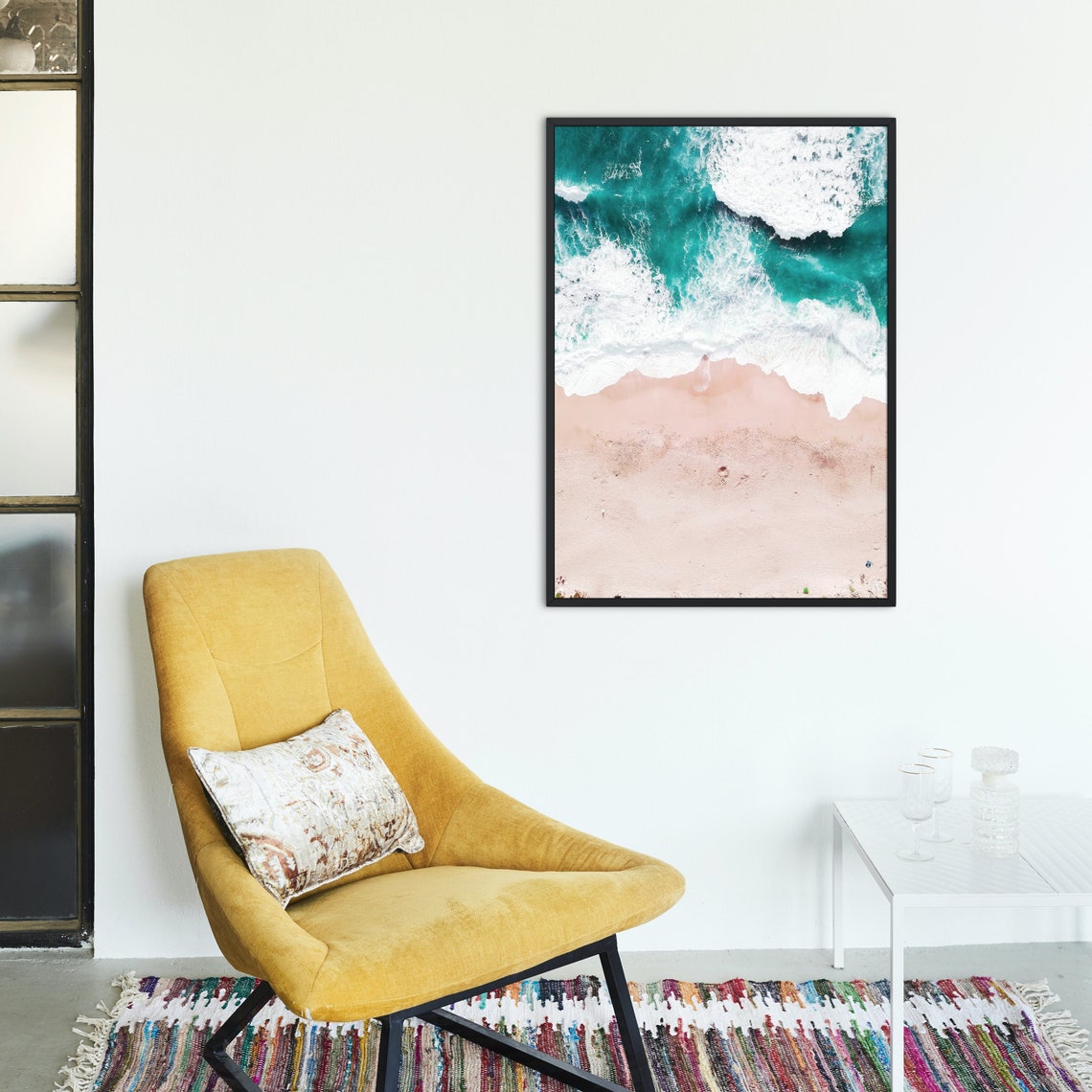 Aerial Beach Poster Turquoise Waves On Soft Pink Sand Shore View - Image 4