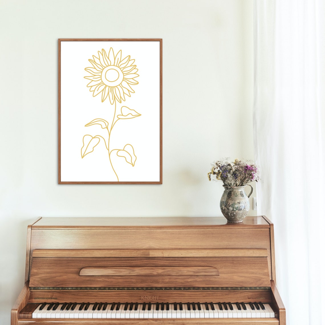 Sunflower Line Art Poster Golden Yellow Minimalist Bloom Design - Image 2