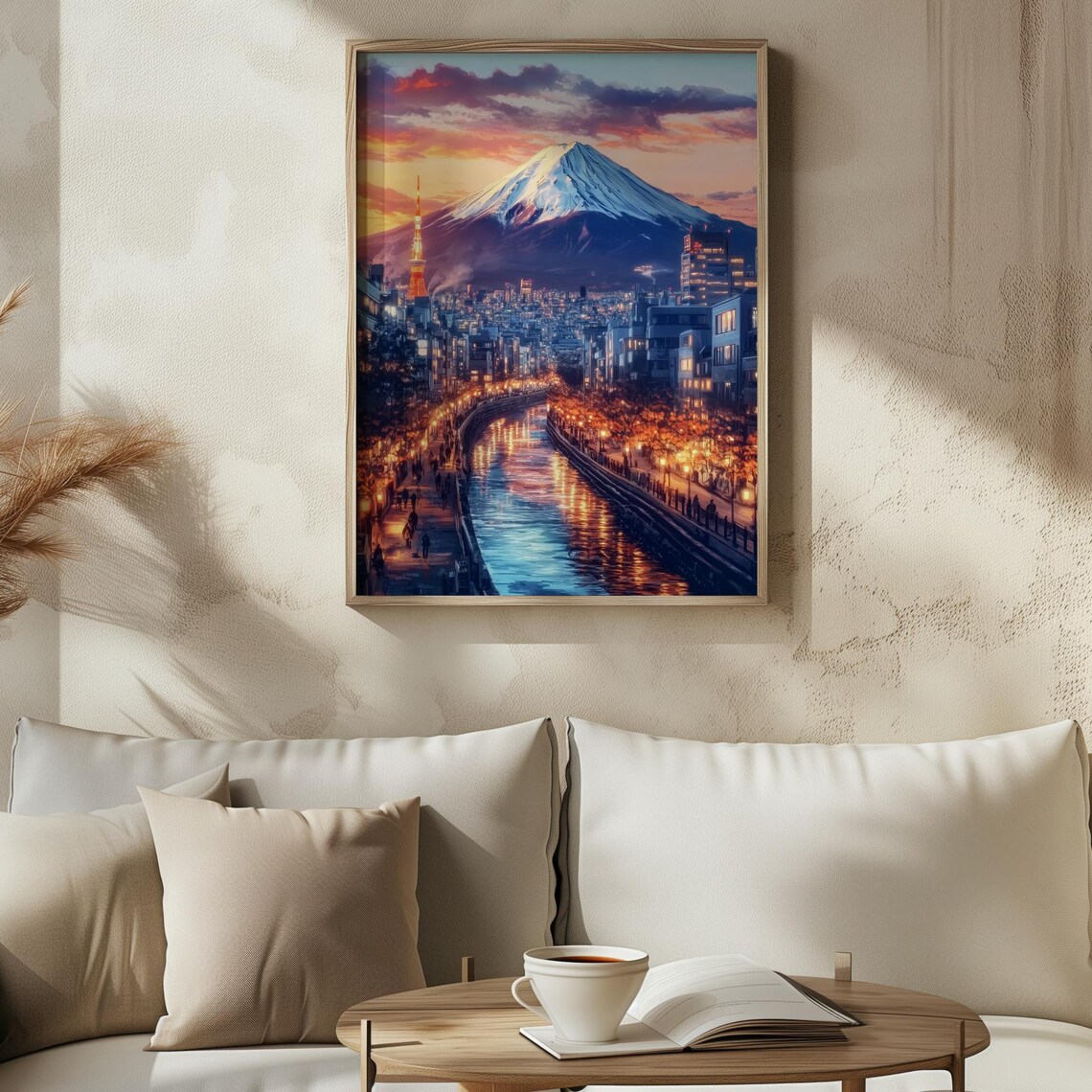Mount Fuji Tokyo Sunset Canal Lights Evening City Japan Poster - Image 2