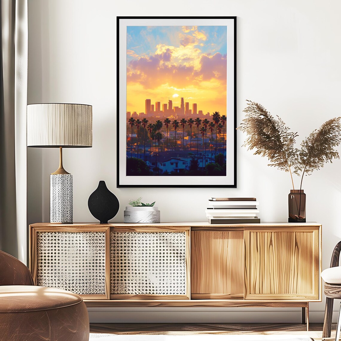 Los Angeles Skyline Sunset Palm Silhouettes California Poster - Image 2