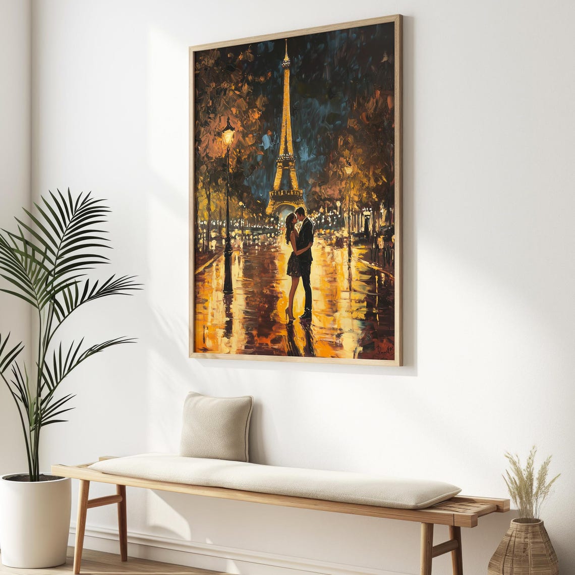 Paris Couple Embracing Under Eiffel Tower Night Travel Poster - Image 2