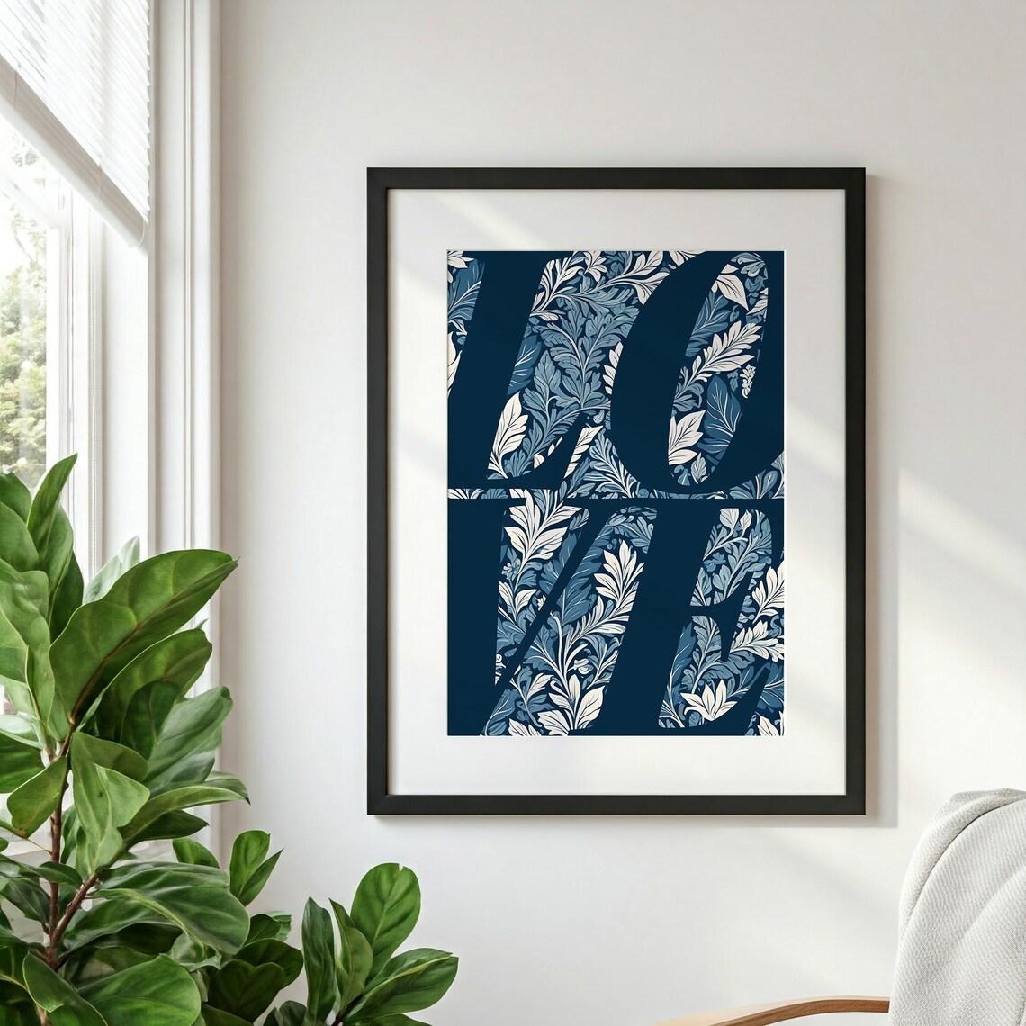 LOVE Typography Navy Blue Art Nouveau Floral Elegance Poster - Image 3