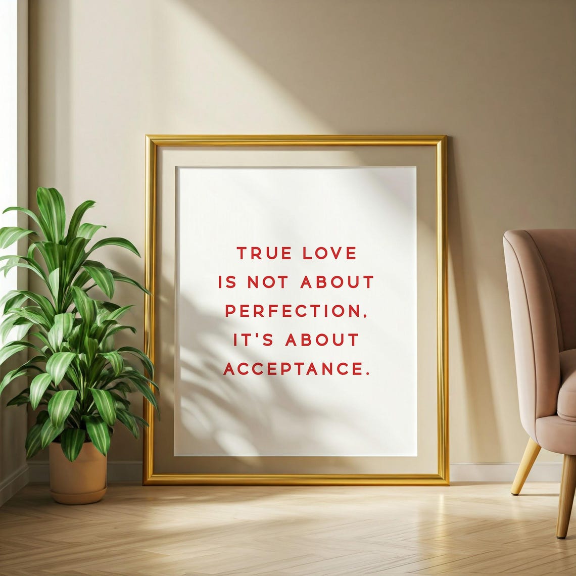 True Love Is Not About Perfection Acceptance Warm Red Quote Poster - Image 3