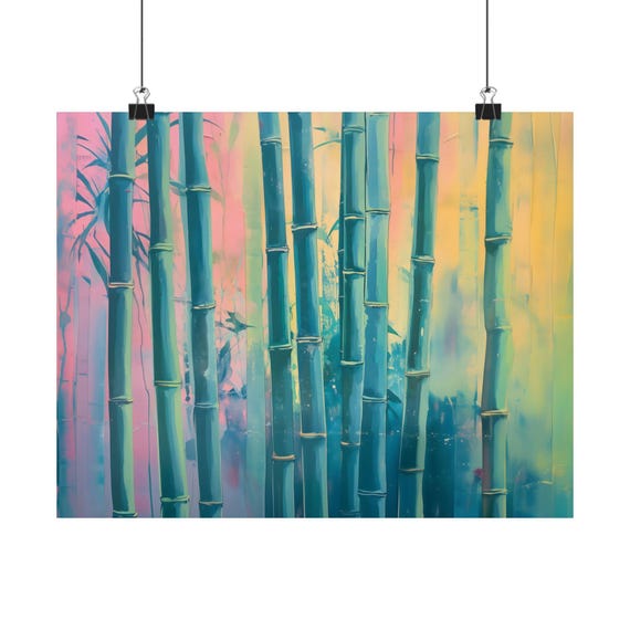 Groovy Bamboo Stalks Poster Print Landscape Modern Painting Outdoor Nature Grove Wall Print Airbnb Art Wall Decor