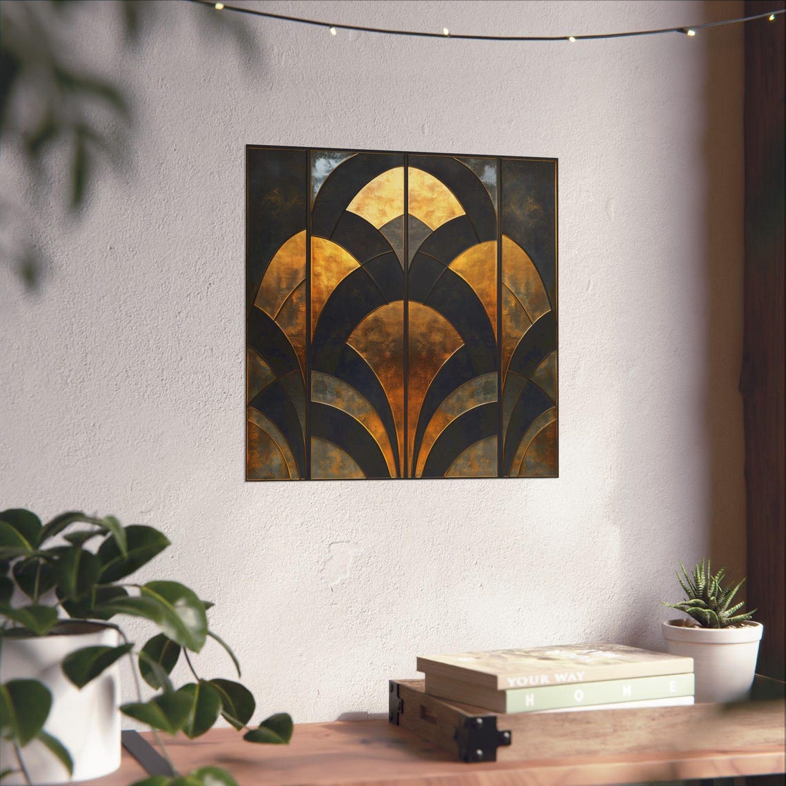 Art Deco Gold Scallop Shell Black Square 1920s Glam Statement Print