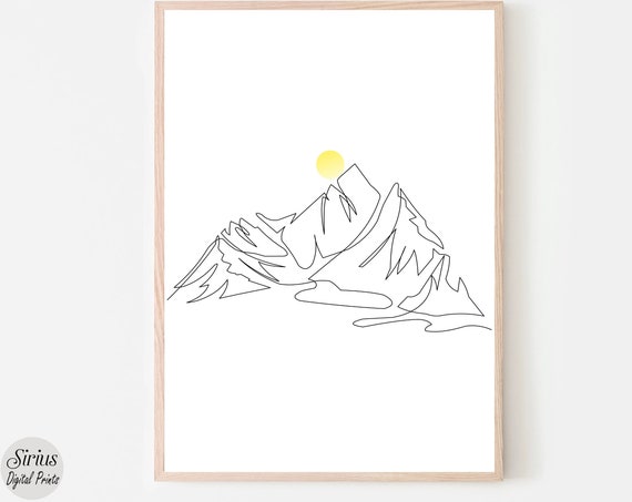 Minimalist Mountain And Sun Line Artprintable Wall Art Landscape Print Nature Home Decor