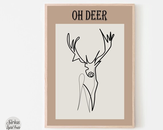 Oh Deer Pun Funny Deer Single Line Art Minimal Typography Poster