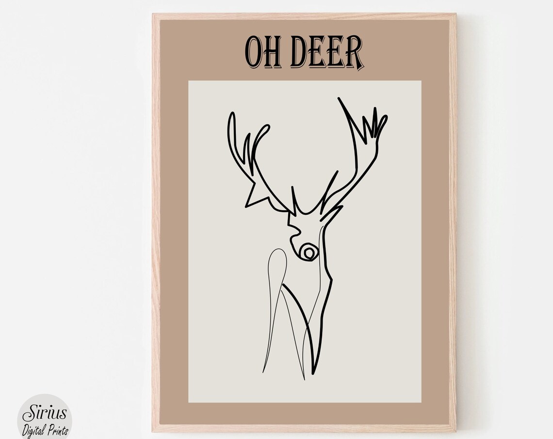 Oh Deer Pun Funny Deer Single Line Art Minimal Typography Poster