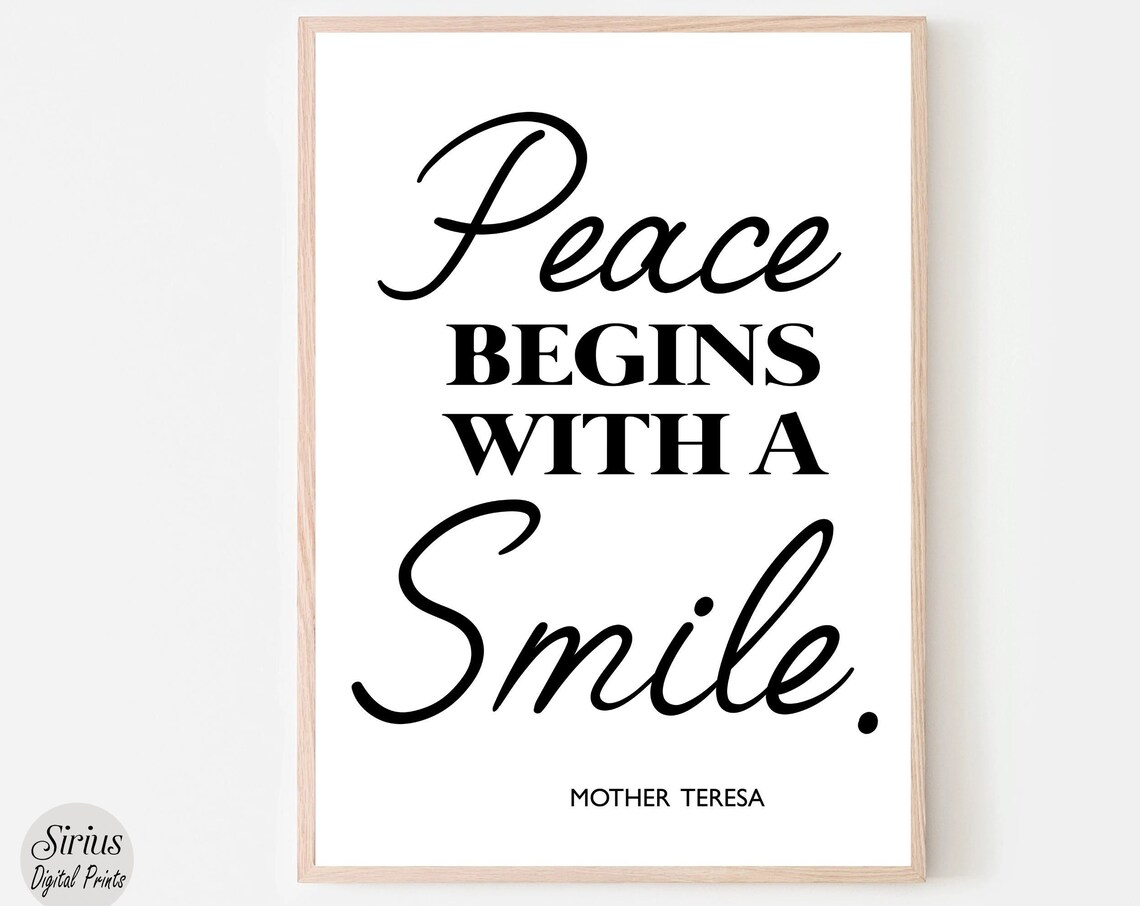 Peace Begins With a Smile Mother Teresa Quote Typography Art Poster