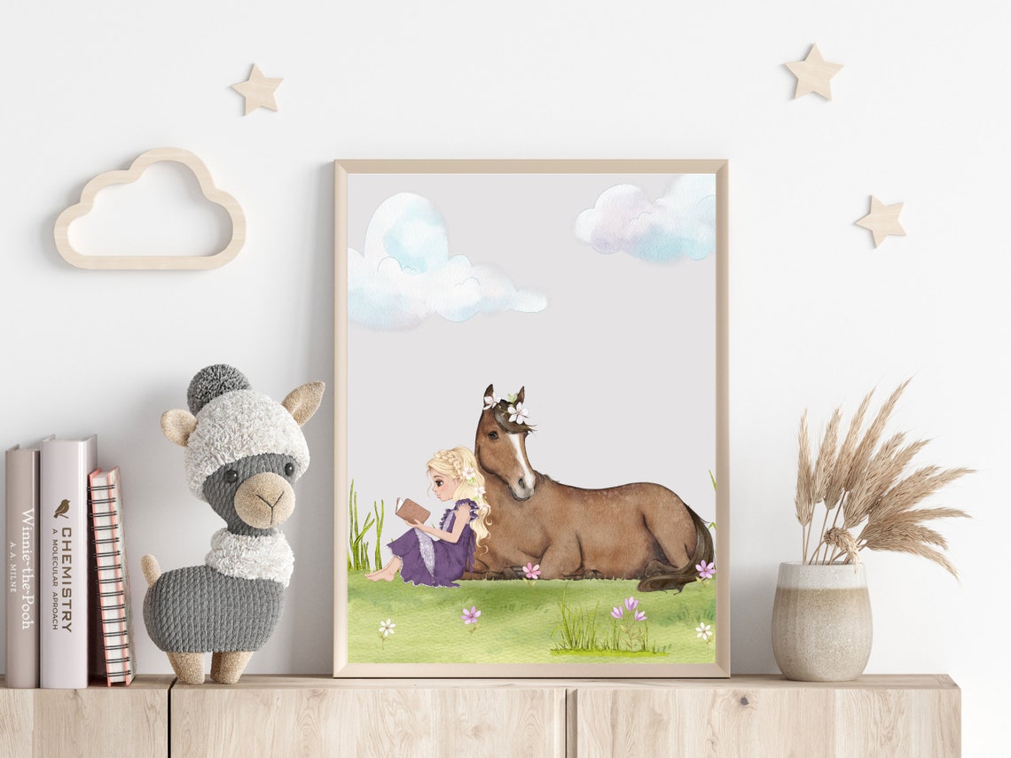 Equestrian Nursery Decor Horse Toddler Room Decor Fairytale Watercolour Print Equestrian Gift For Horse Lover Girl Room Horse Print - Image 2