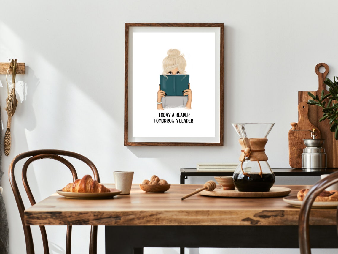 Today a Reader Tomorrow a Leader Blonde Book Girl Reading Print - Image 3